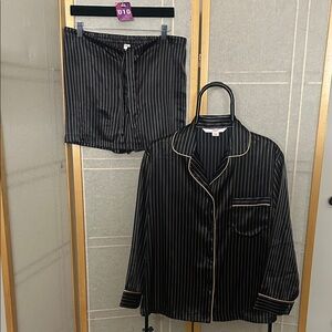 Victoria's Secret Black and Gold Striped Pajama Set